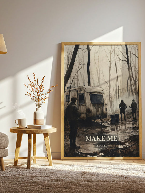 Make Me watercolour print in frame leaning in hallway – thriller wall art
