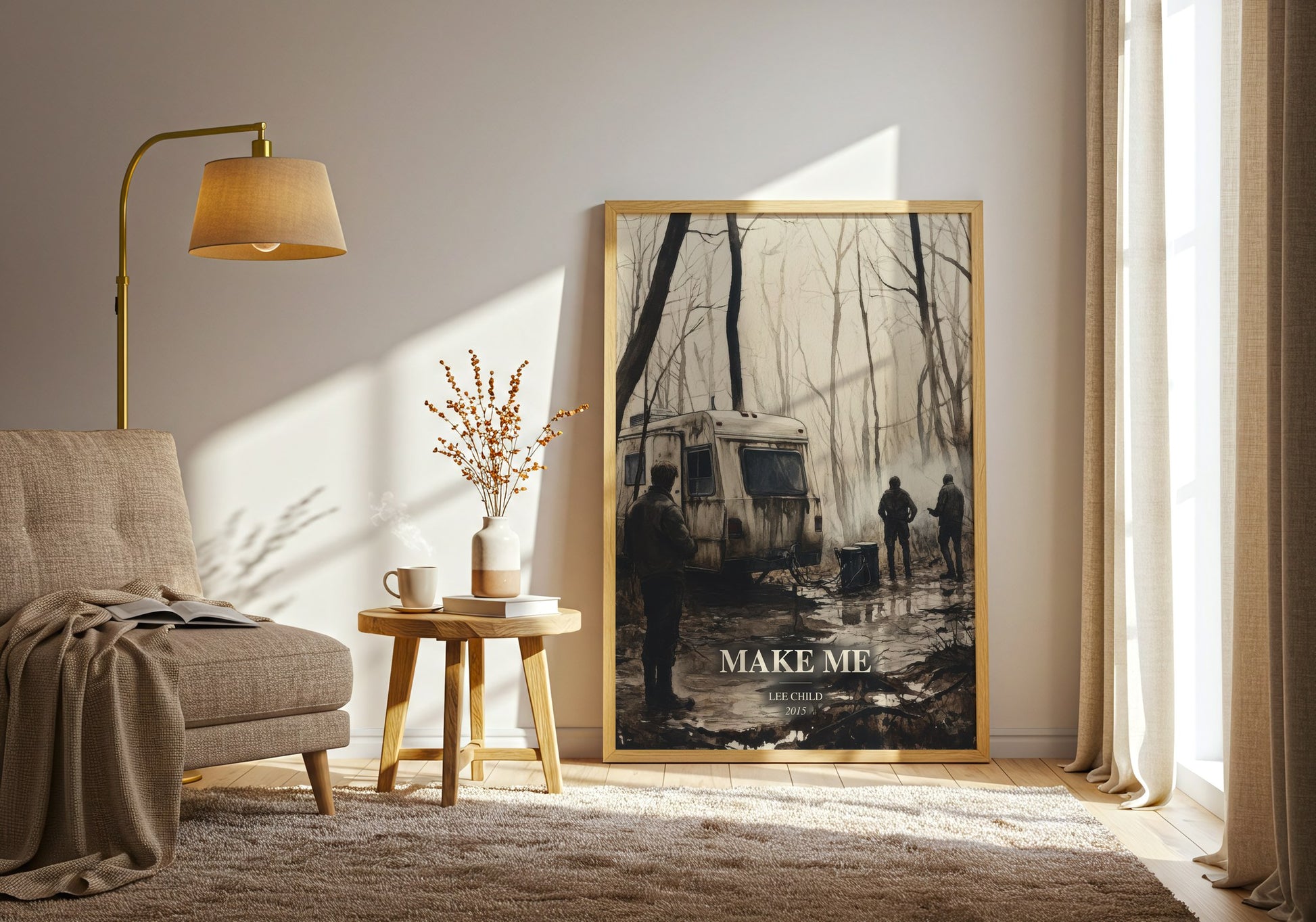 Make Me watercolour print in frame leaning in hallway – thriller wall art