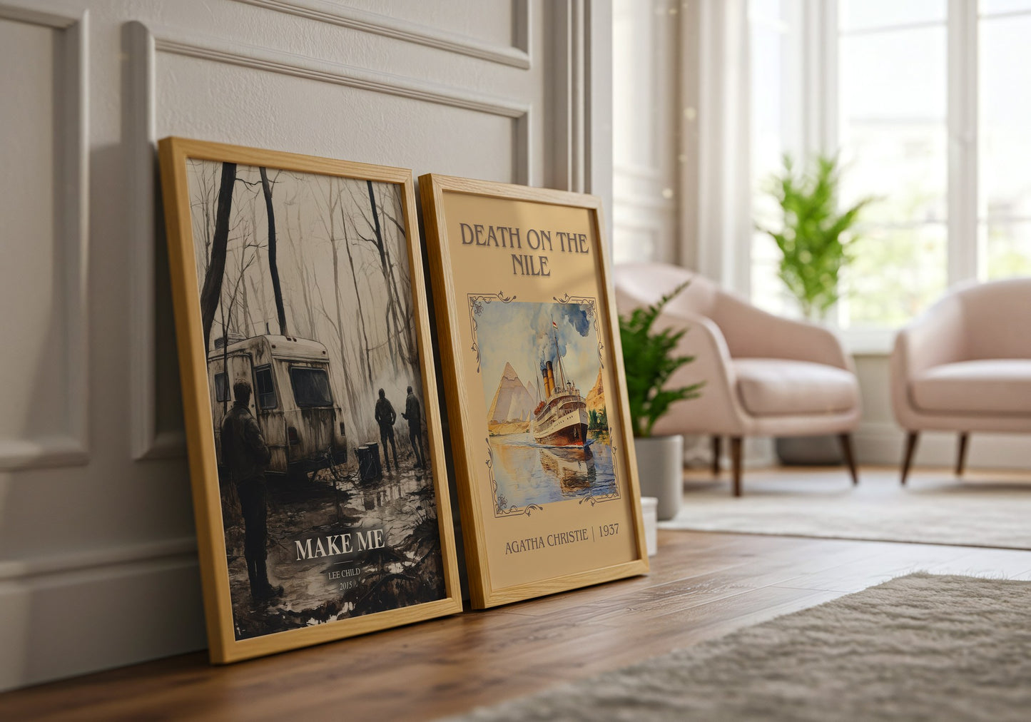 Make Me watercolour print framed by window – literary home decor