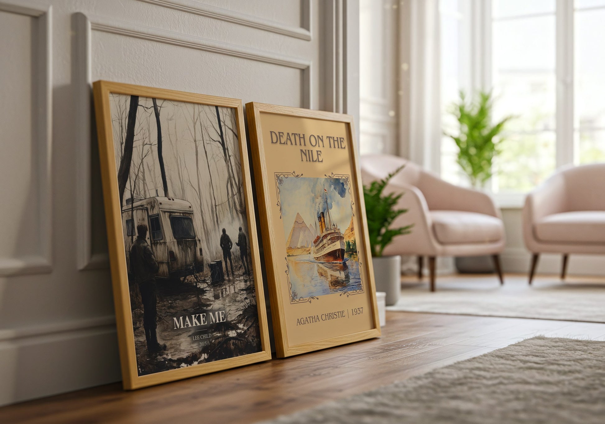 Make Me watercolour print framed by window – literary home decor