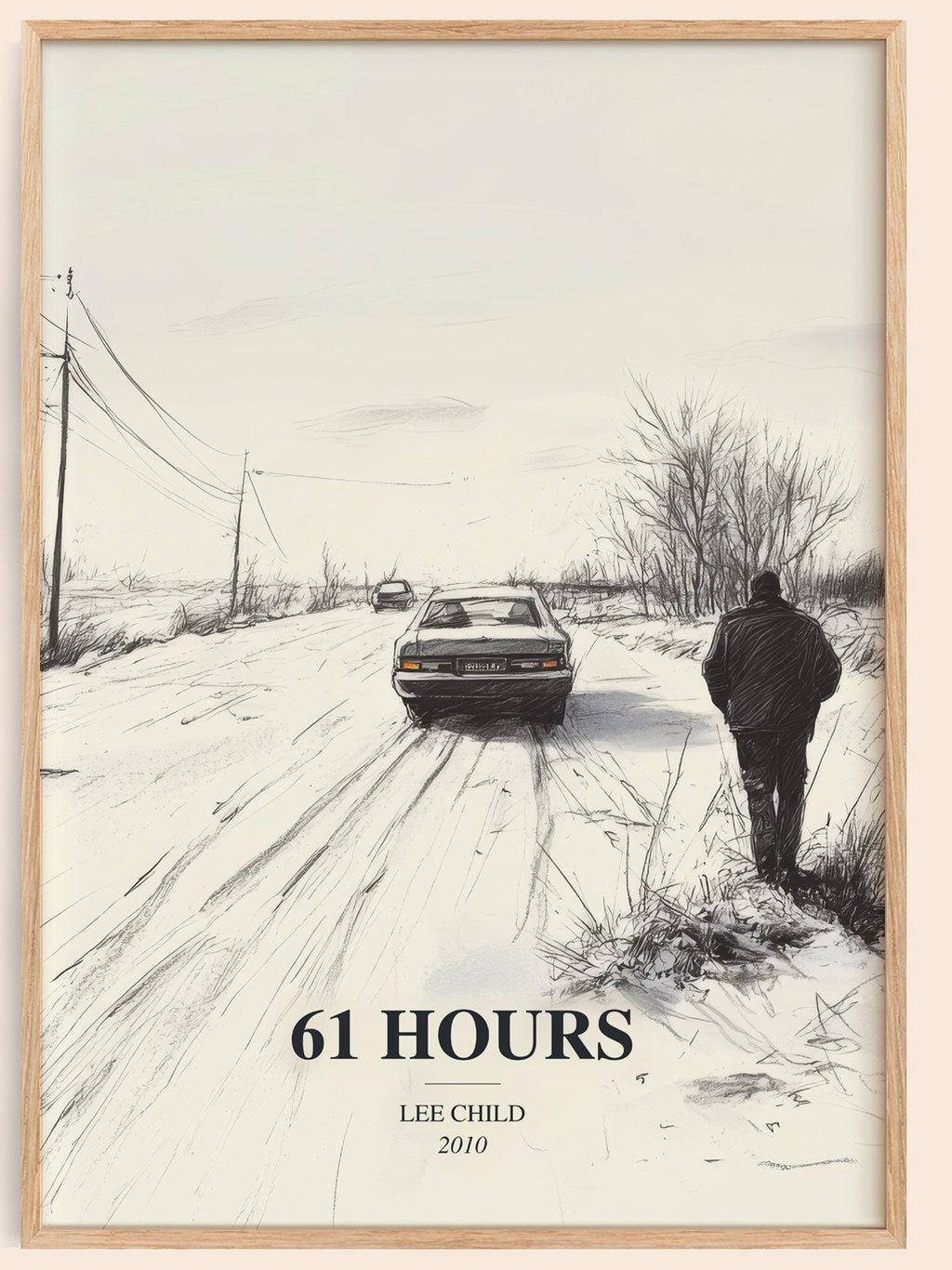 61 Hours watercolour book poster by Lee Child – framed literary art print