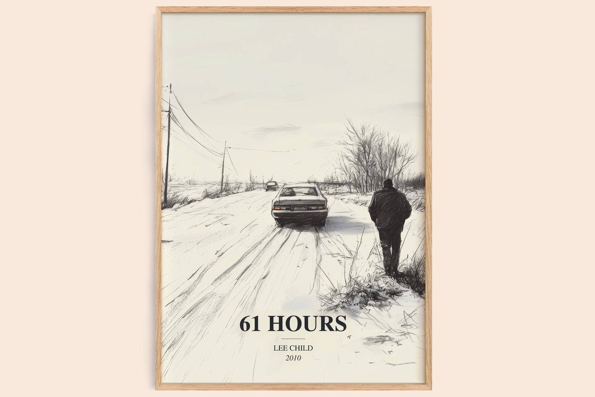 61 Hours watercolour book poster by Lee Child – framed literary art print