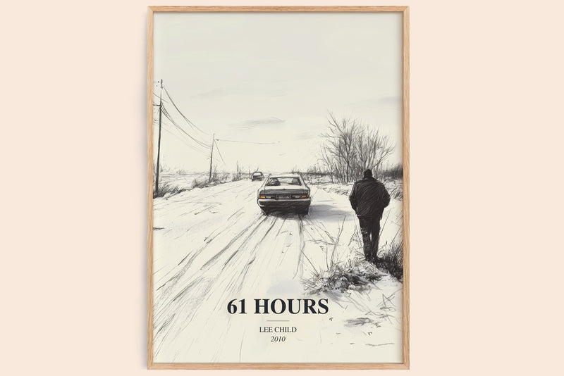 61 Hours watercolour book poster by Lee Child – framed literary art print