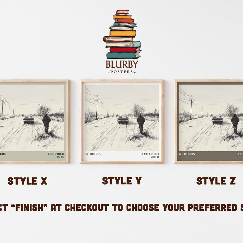 61 Hours literary print in frame leaning in hallway – thriller wall art