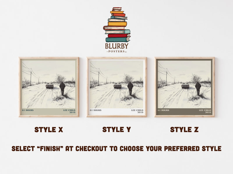 61 Hours literary print in frame leaning in hallway – thriller wall art