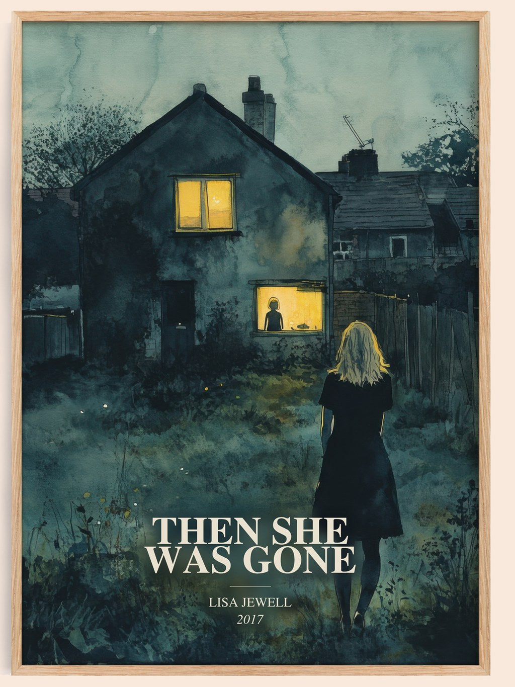 Then She Was Gone watercolour book poster by Lisa Jewell – framed literary art print