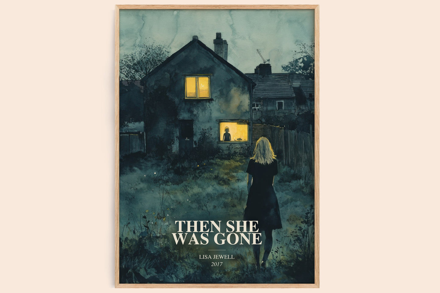 Then She Was Gone watercolour book poster by Lisa Jewell – framed literary art print