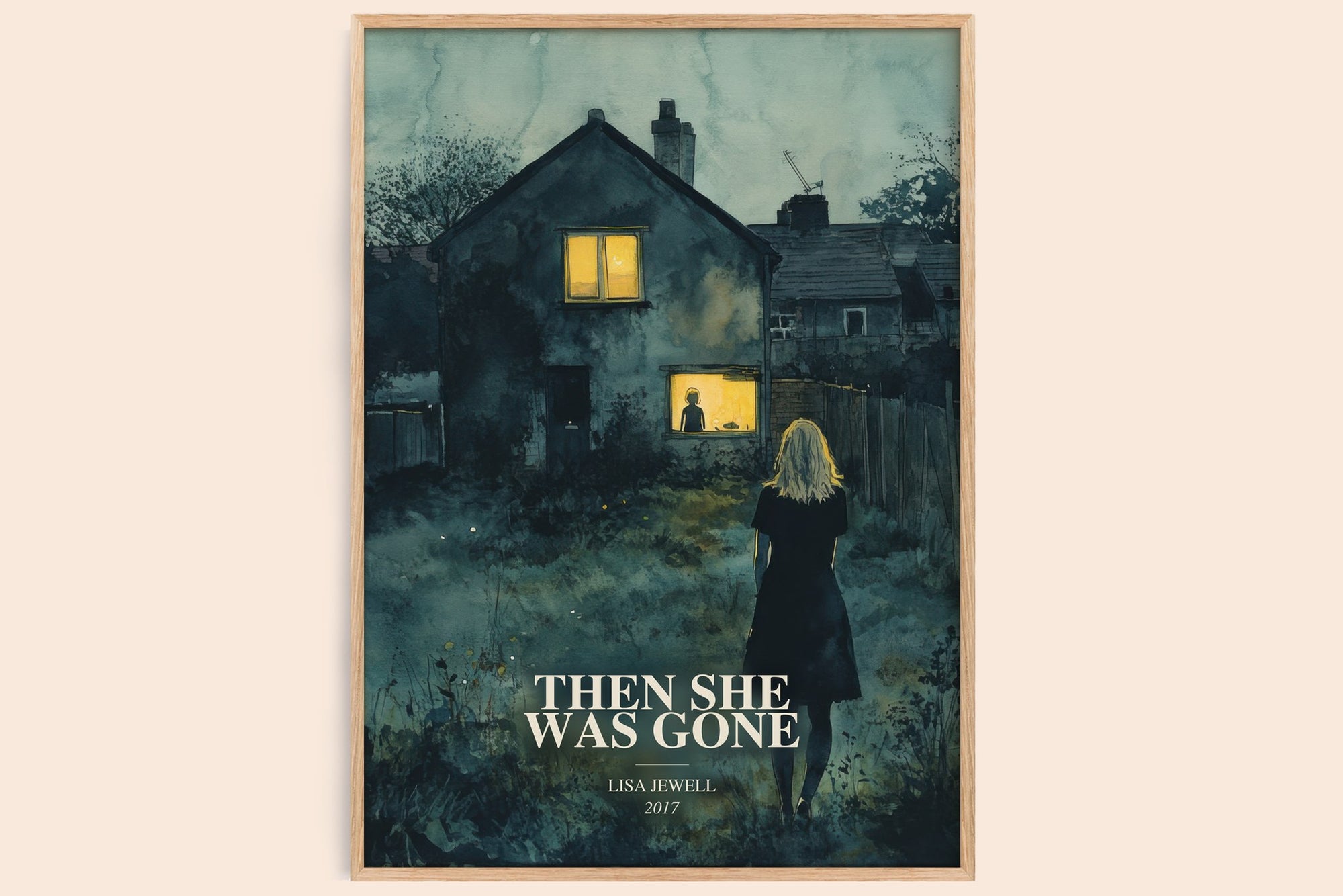 Then She Was Gone watercolour book poster by Lisa Jewell – framed literary art print