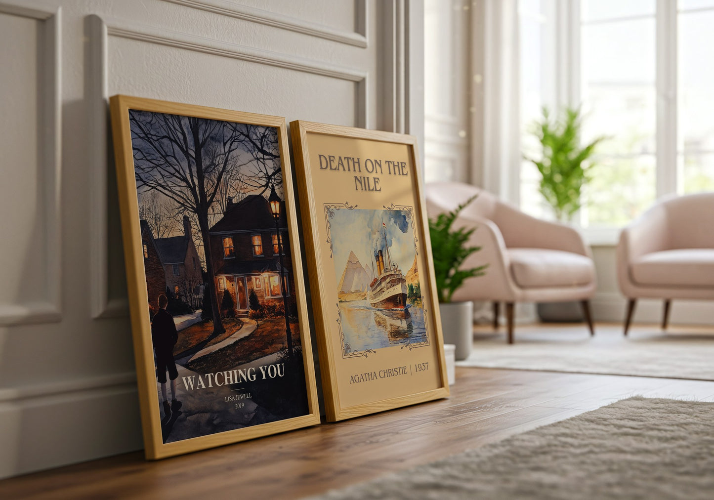 Watching You watercolour print framed by window – literary home decor