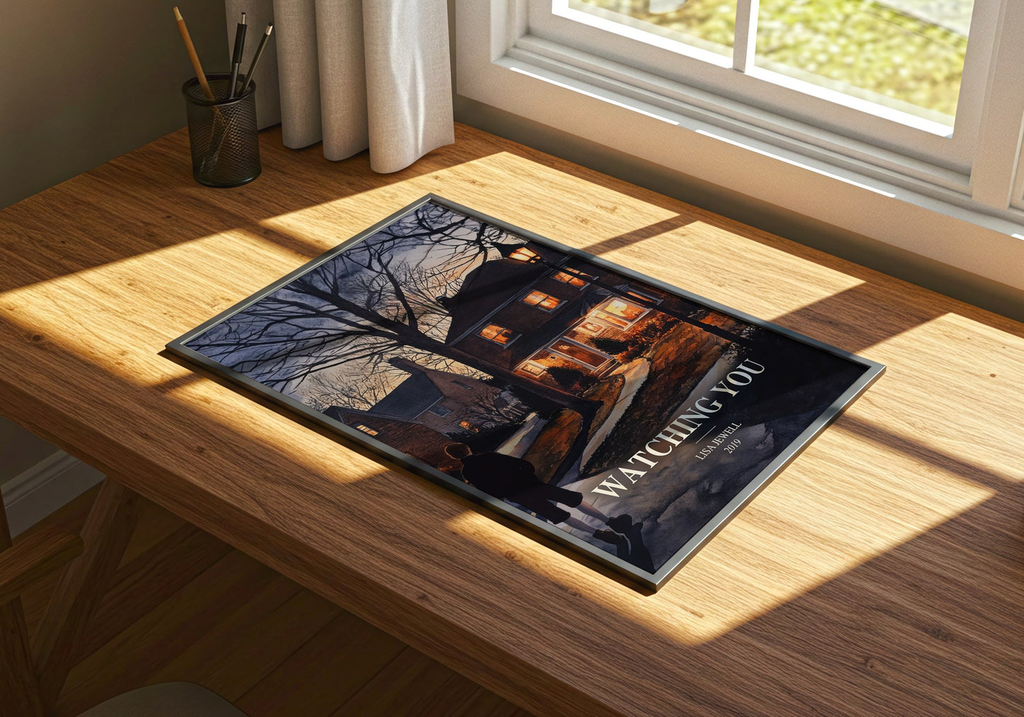 Watching You watercolour book poster framed on wall – thriller wall art