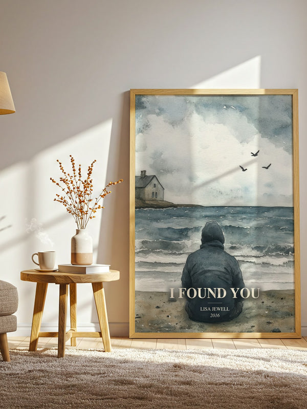 I Found You watercolour print in frame leaning in hallway – mystery wall art
