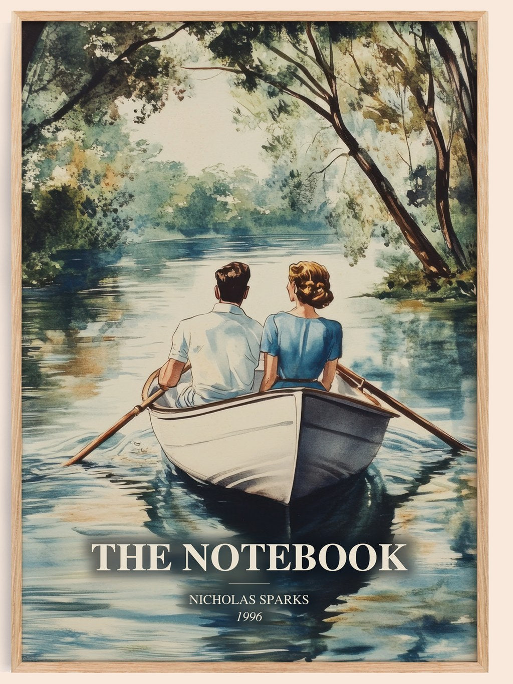 The Notebook watercolour book poster by Nicholas Sparks – framed literary art print