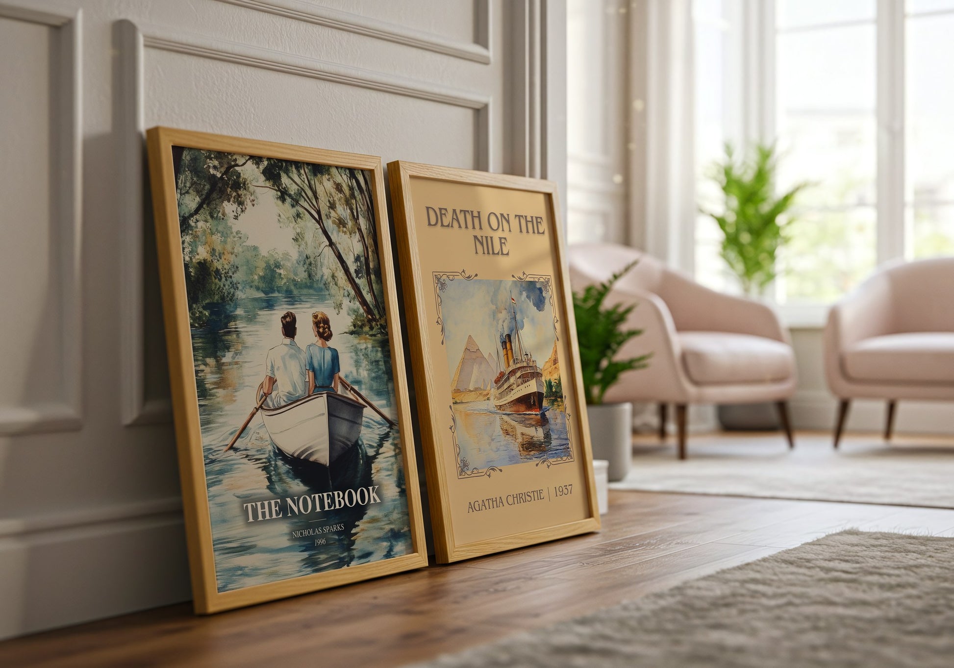 The Notebook watercolour print framed by window – literary home decor