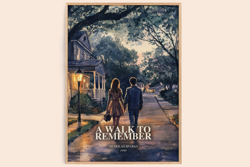 A Walk To Remember watercolour book poster by Nicholas Sparks – framed literary art print