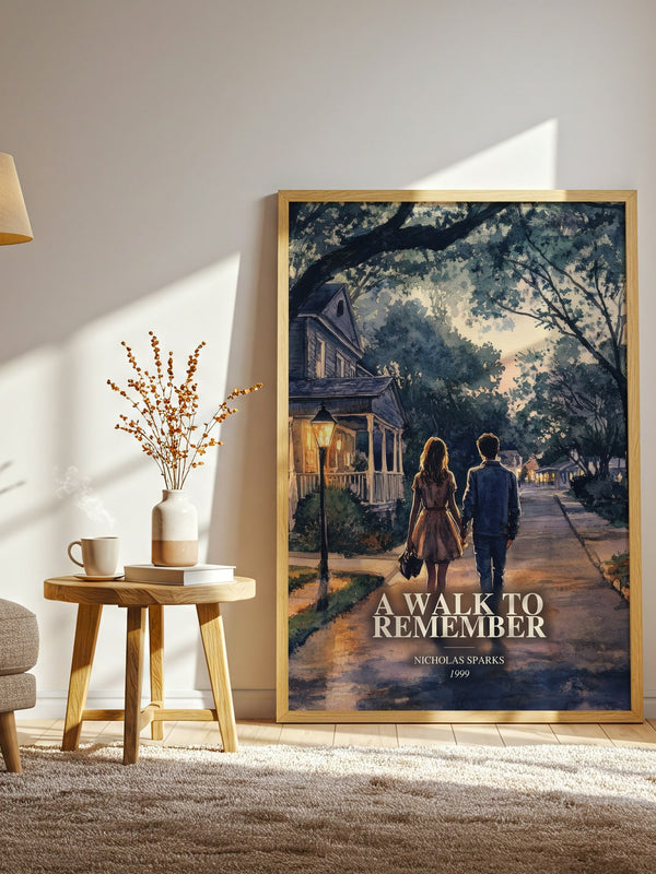 A Walk To Remember watercolour print in frame leaning in hallway – romance wall art