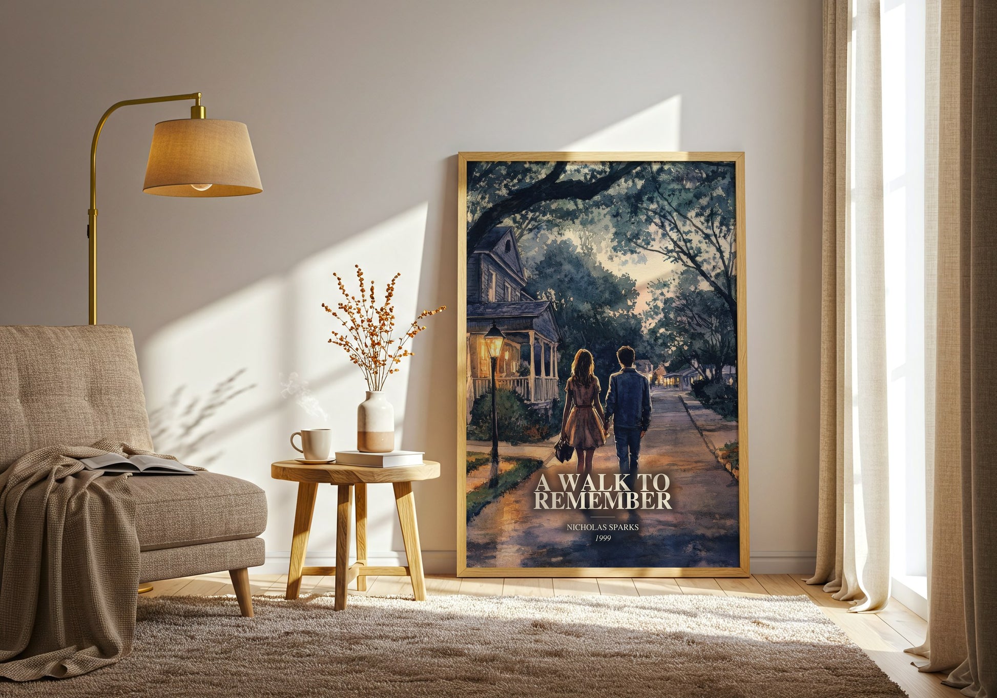 A Walk To Remember watercolour print in frame leaning in hallway – romance wall art