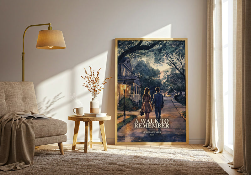 A Walk To Remember watercolour print in frame leaning in hallway – romance wall art