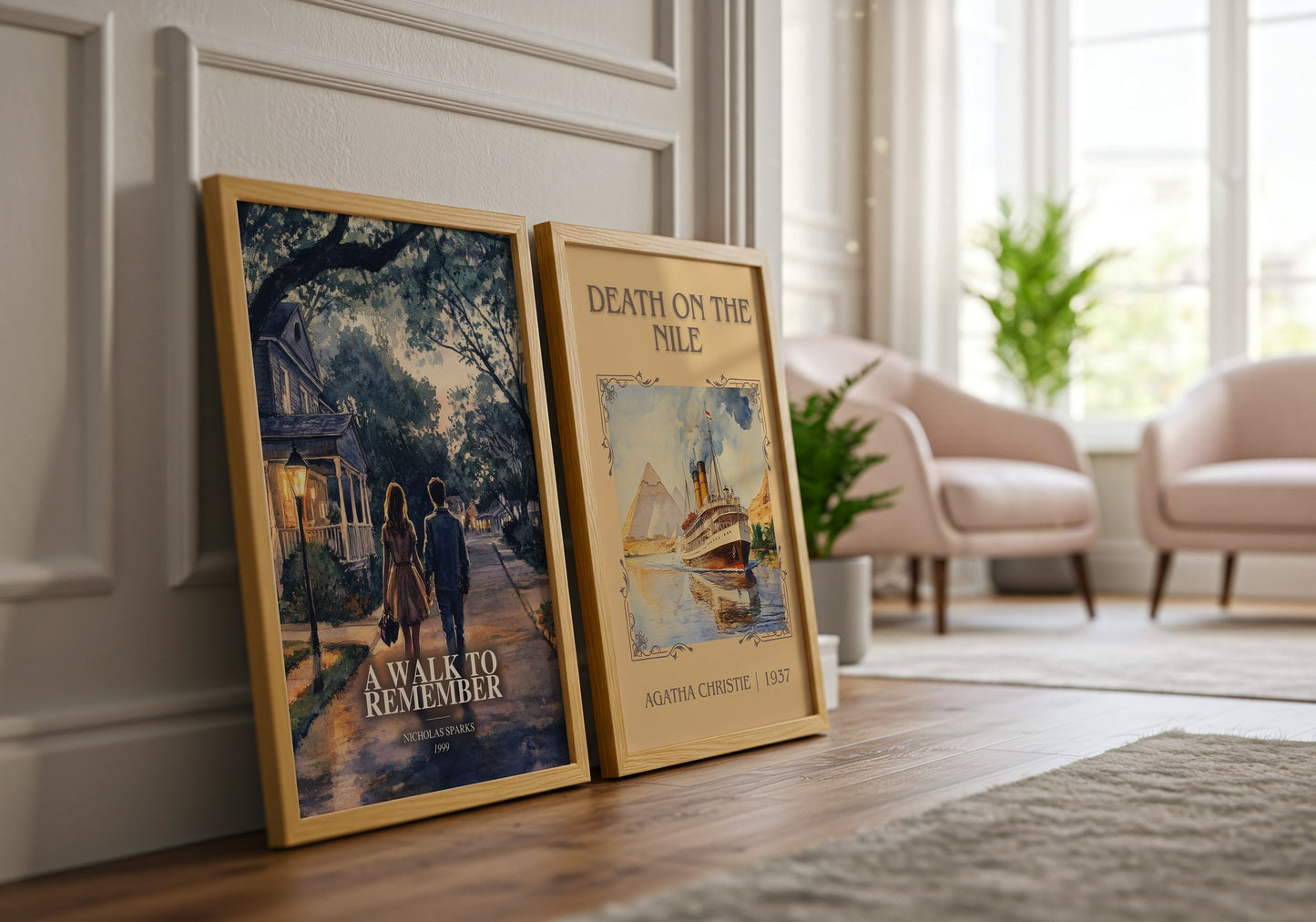 A Walk To Remember watercolour print framed by window – literary home decor