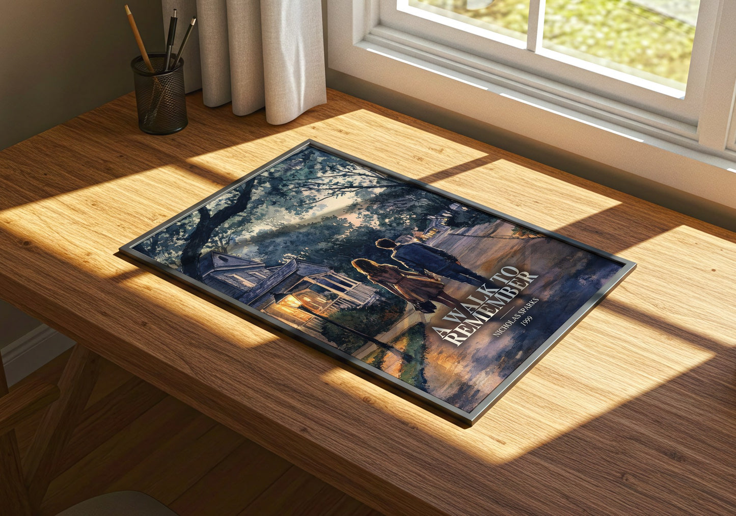 A Walk To Remember watercolour book poster framed on wall – romance wall art