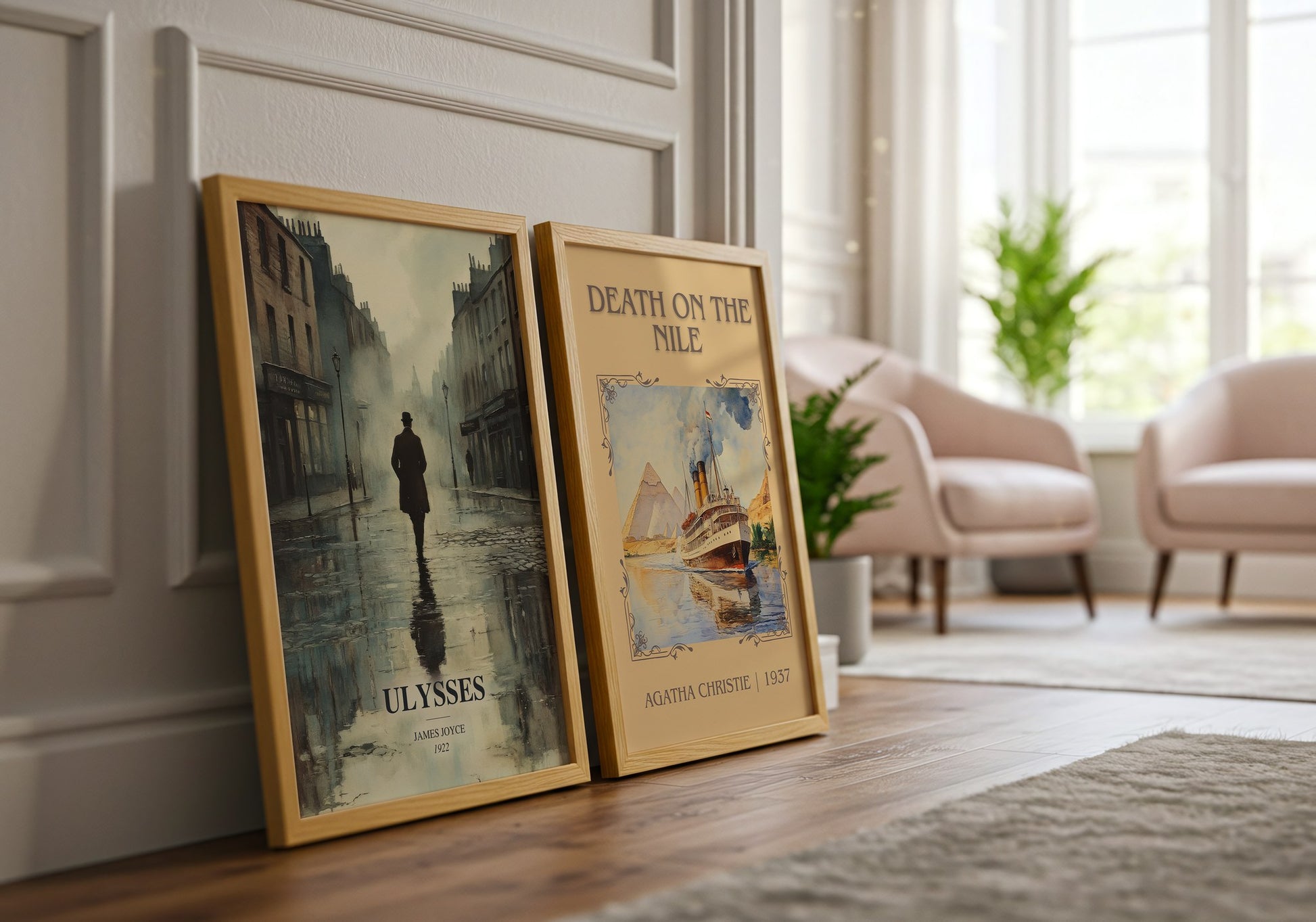 Ulysses watercolour print framed by window – literary home decor