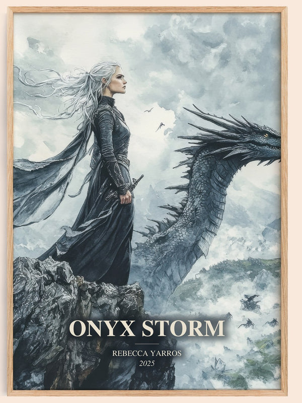 Onyx Storm watercolour book poster by Rebecca Yarros – framed literary art print