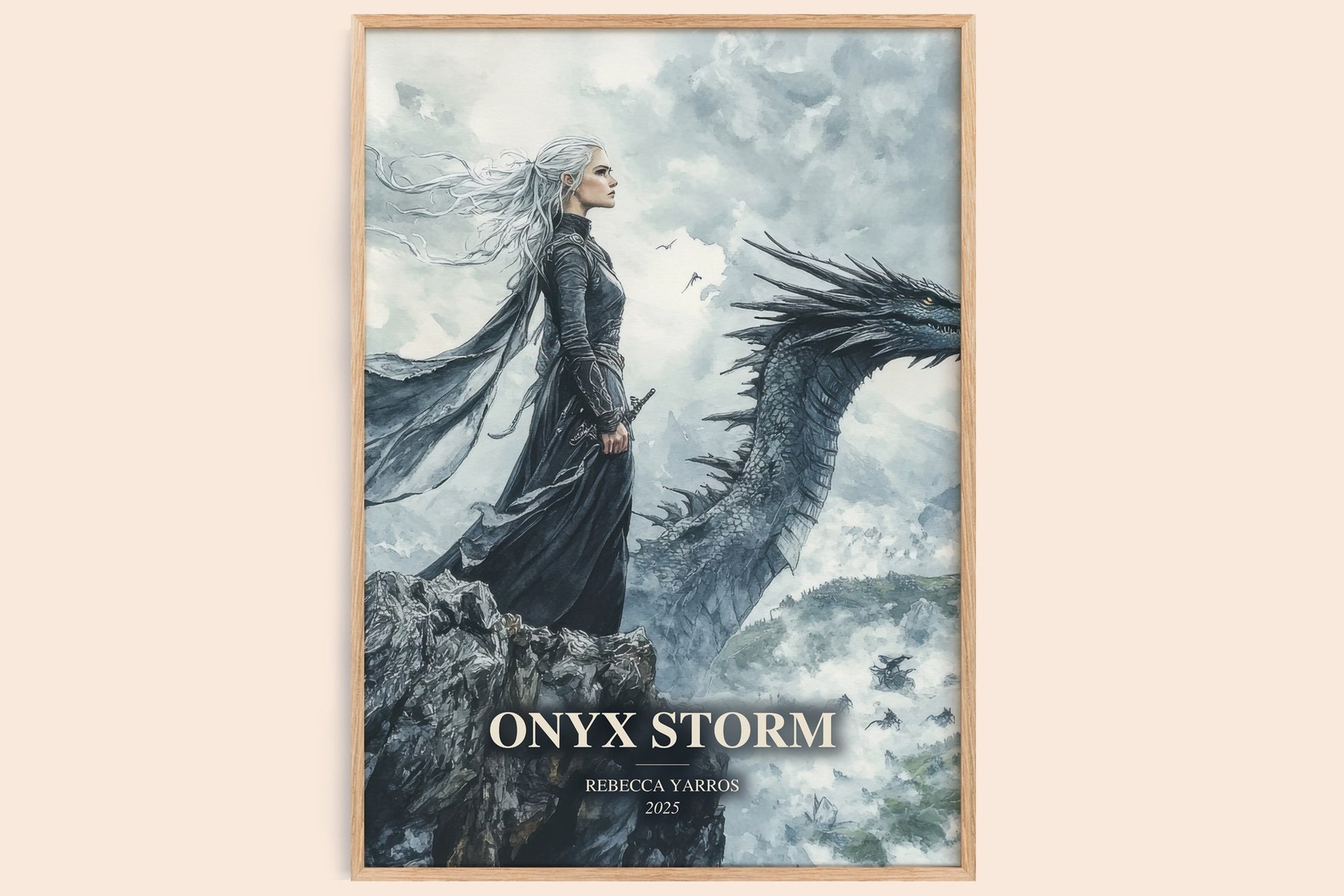 Onyx Storm watercolour book poster by Rebecca Yarros – framed literary art print