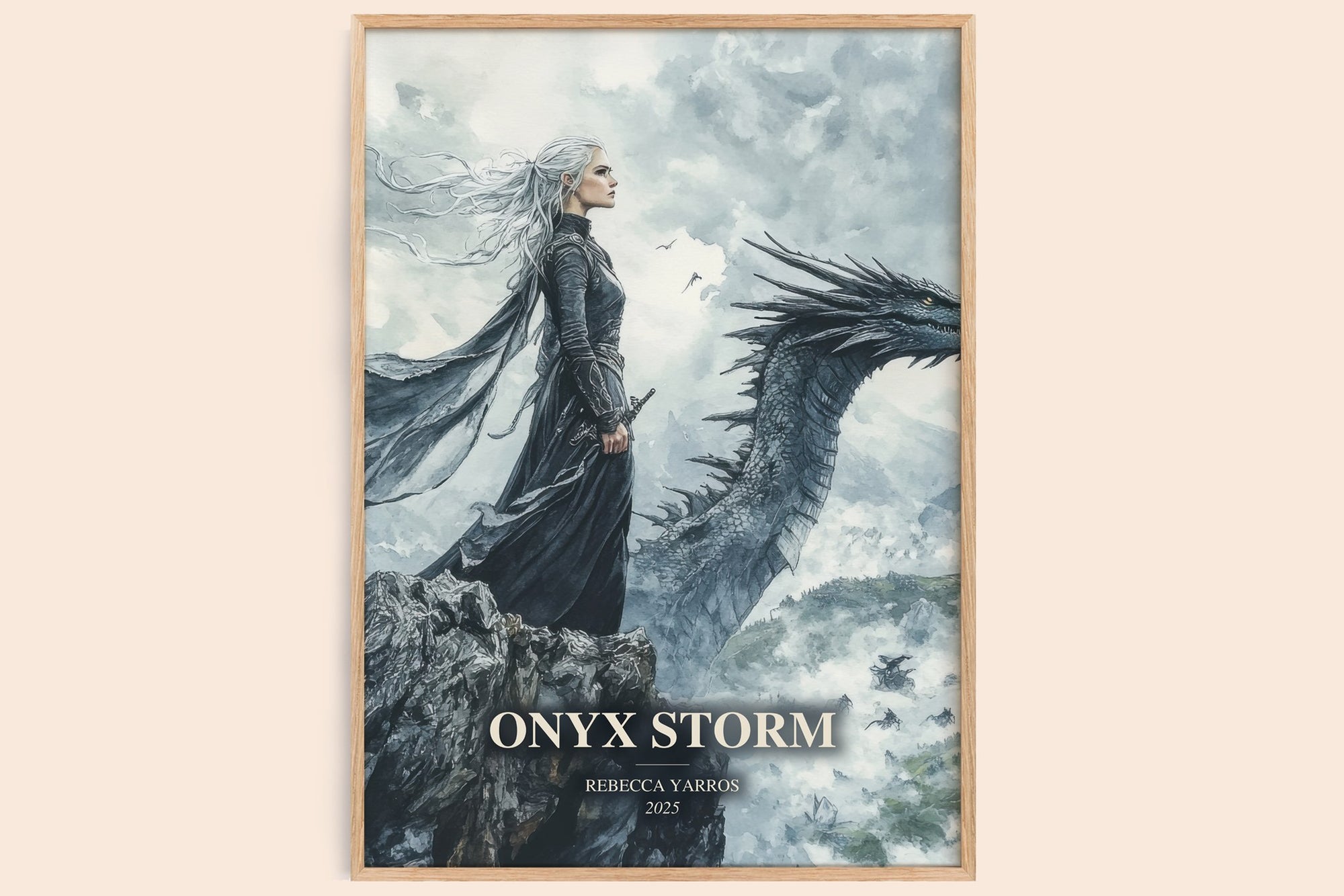 Onyx Storm watercolour book poster by Rebecca Yarros – framed literary art print