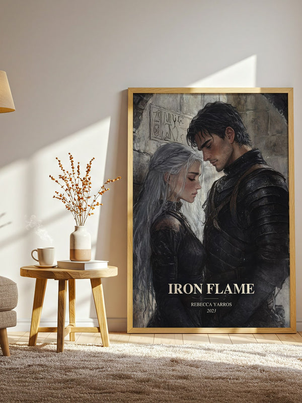 Iron Flame watercolour print in frame leaning in hallway – fantasy wall art