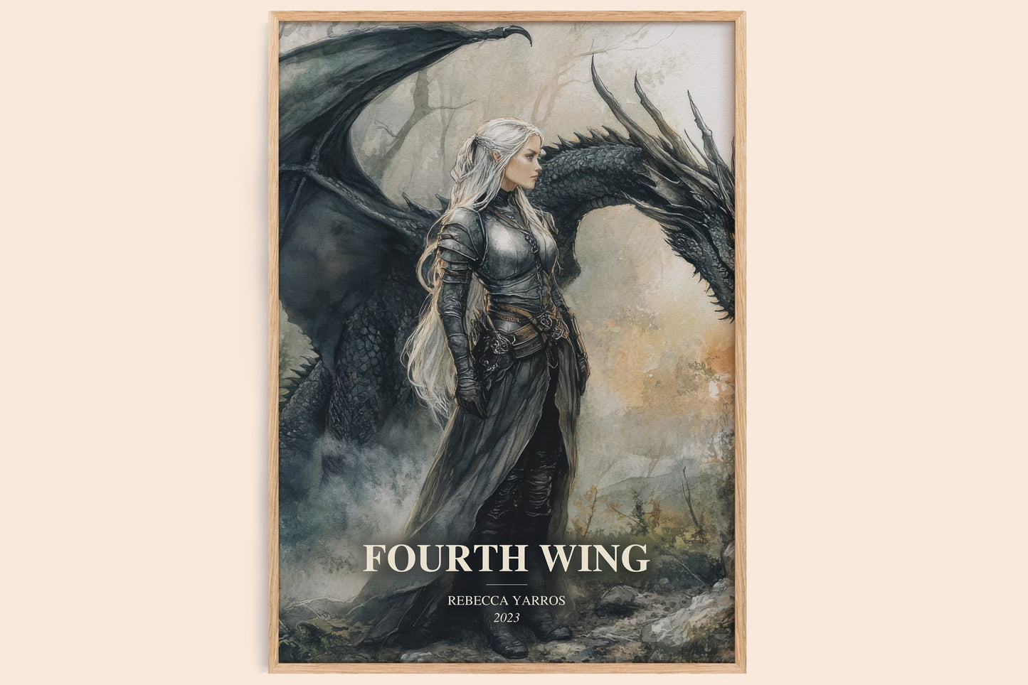 Fourth Wing watercolour book poster by Rebecca Yarros – framed literary art print