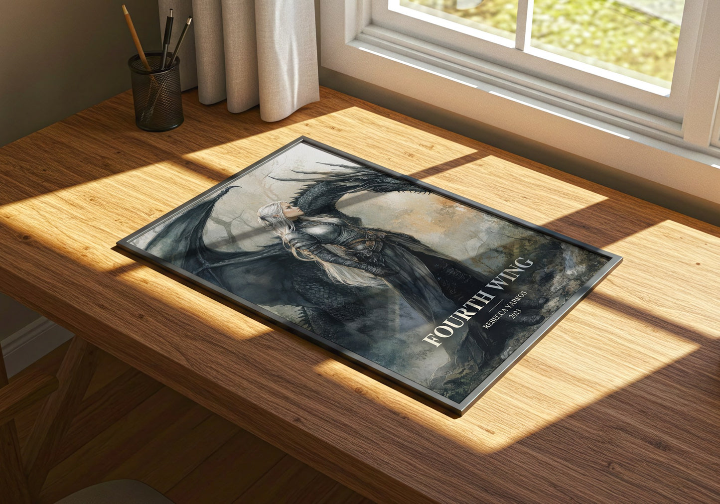 Fourth Wing watercolour book poster framed on wall – fantasy wall art