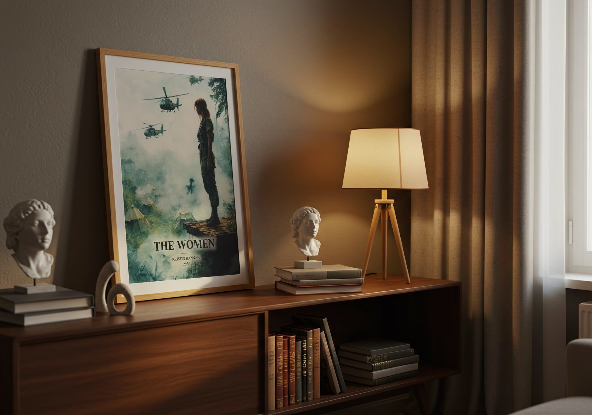 The Women watercolour print on bookshelf – Kristin Hannah fan gift