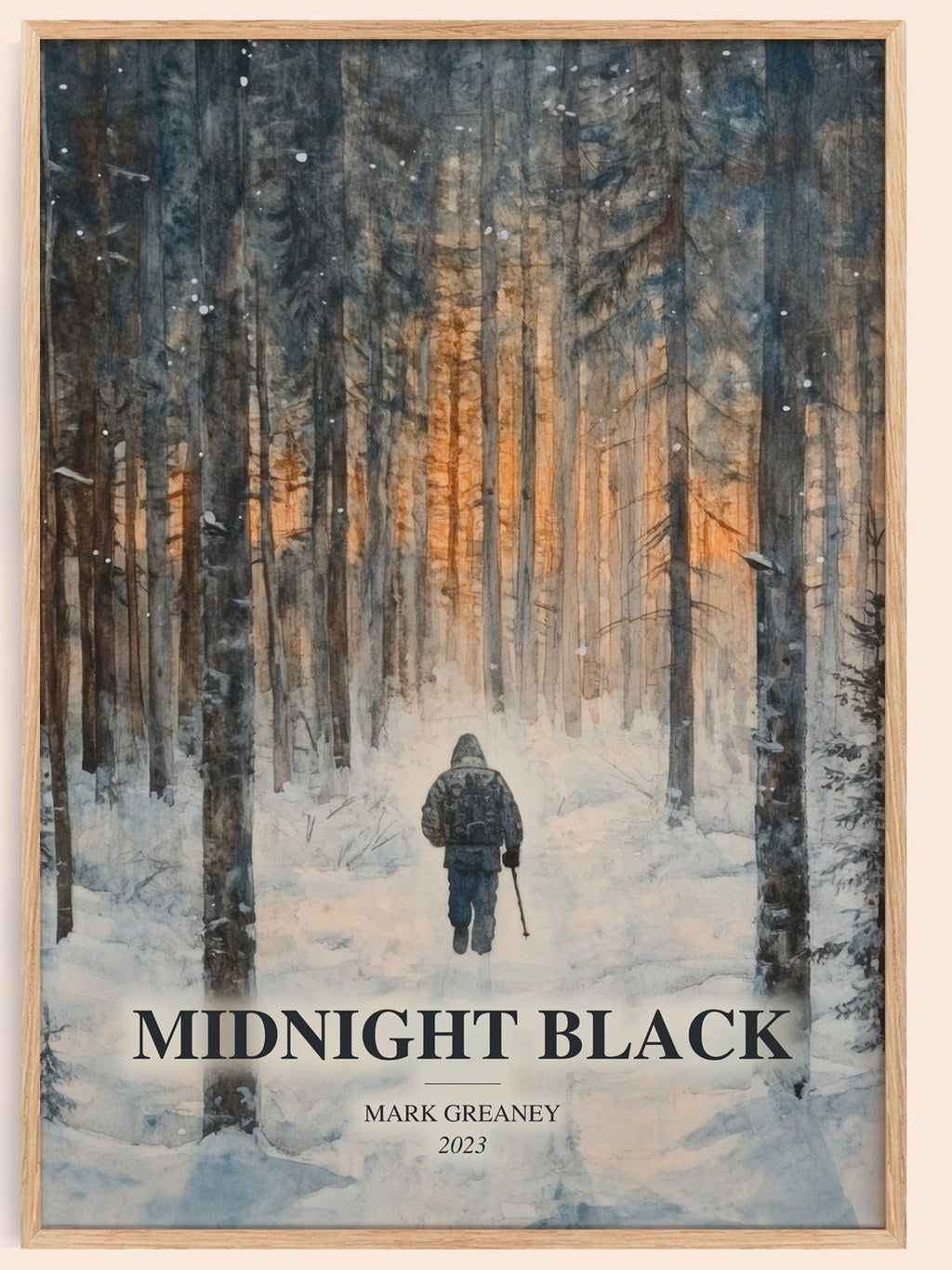 Midnight Black watercolour book poster by Mark Greaney – framed literary art print