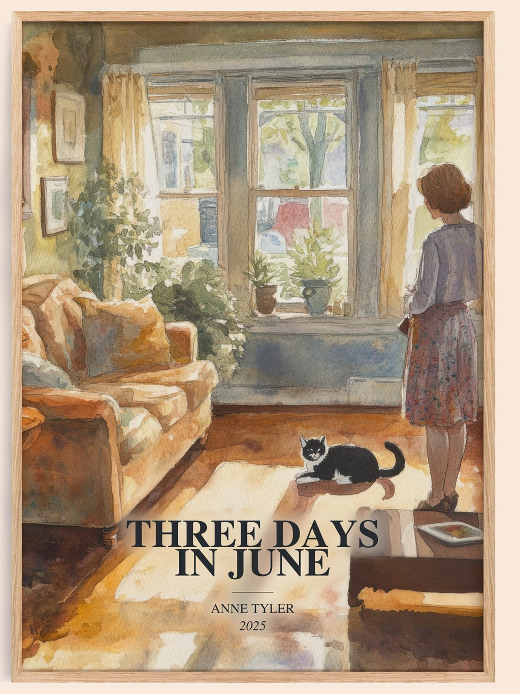 Three Days In June watercolour book poster by Anne Tyler – framed literary art print