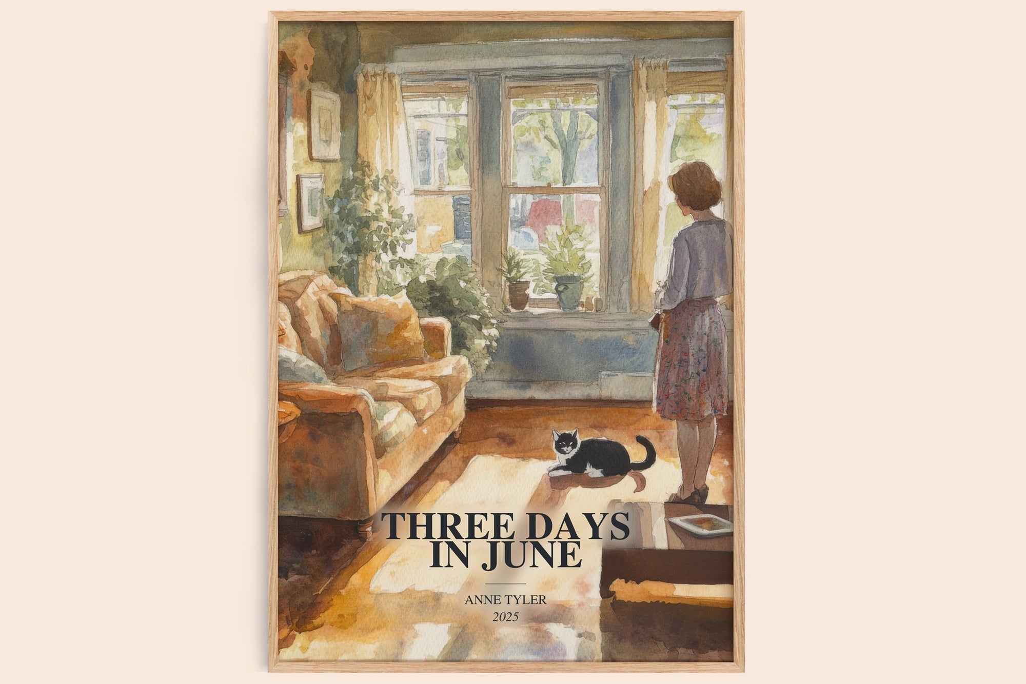 Three Days In June watercolour book poster by Anne Tyler – framed literary art print