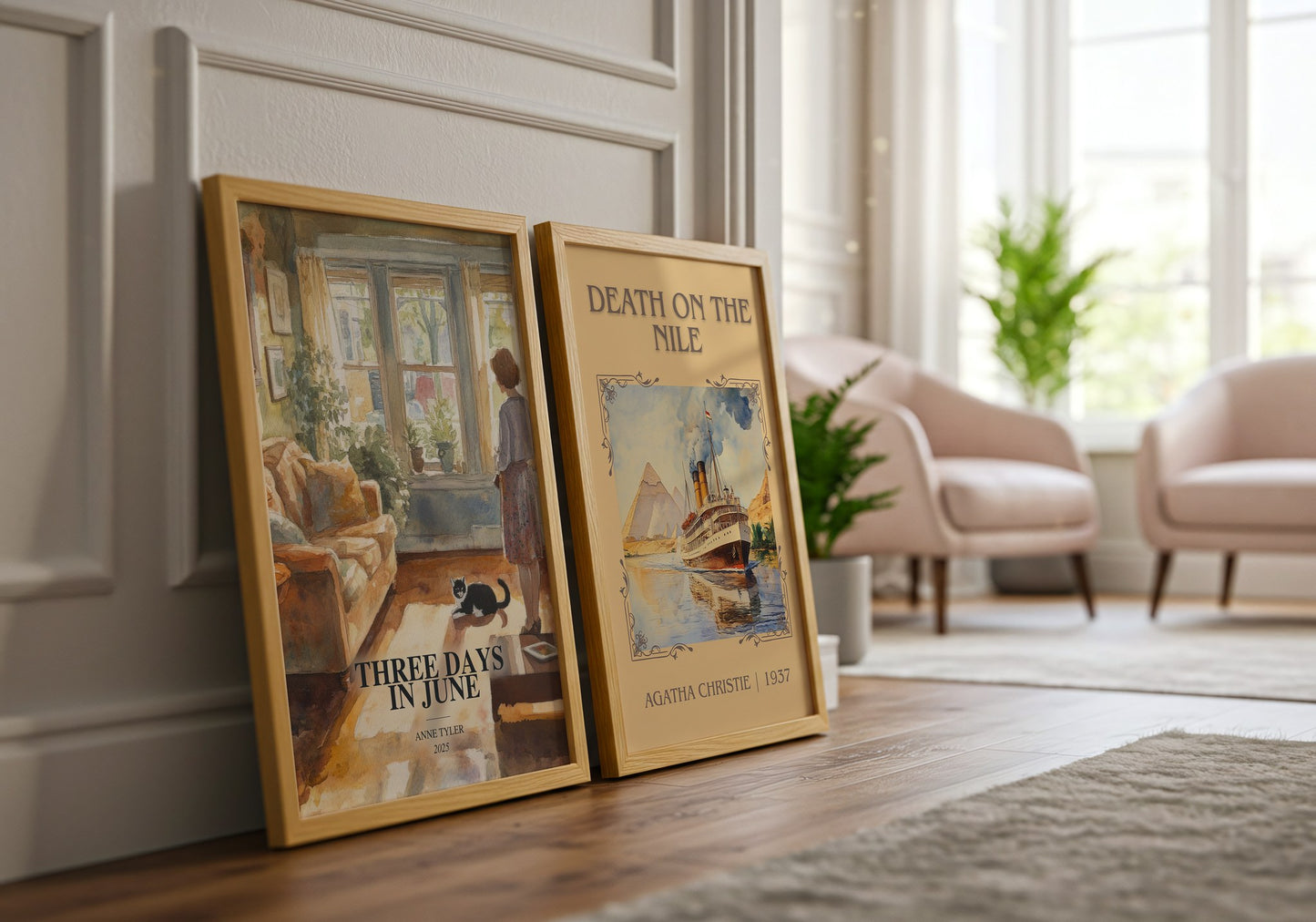 Three Days In June watercolour print framed by window – literary home decor