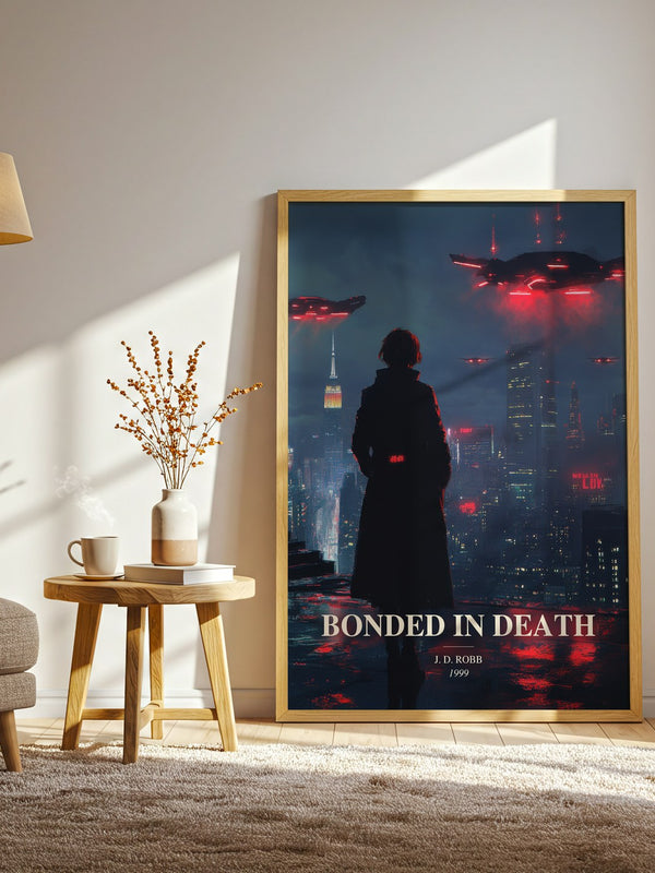 Bonded In Death watercolour print in frame leaning in hallway – mystery wall art
