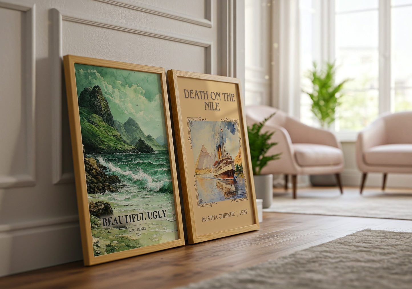 Beautiful Ugly watercolour print framed by window – literary home decor