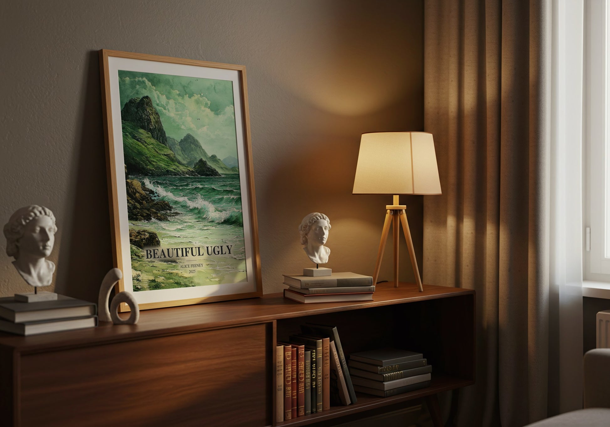 Beautiful Ugly watercolour print on bookshelf – Alice Feeney fan gift