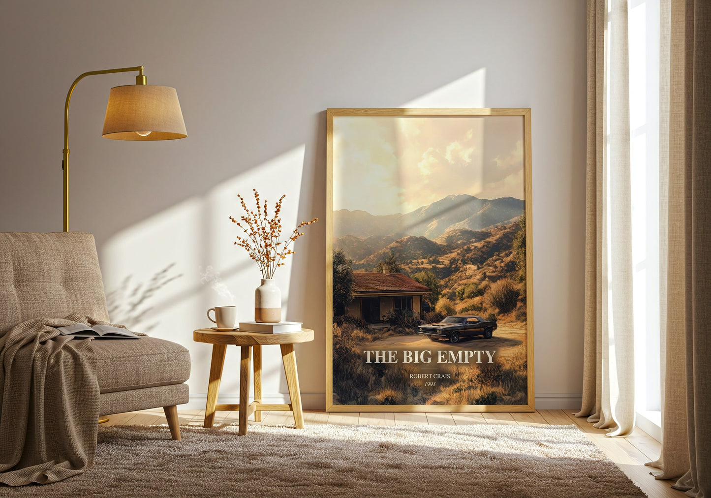 The Big Empty watercolour print in frame leaning in hallway – thriller wall art