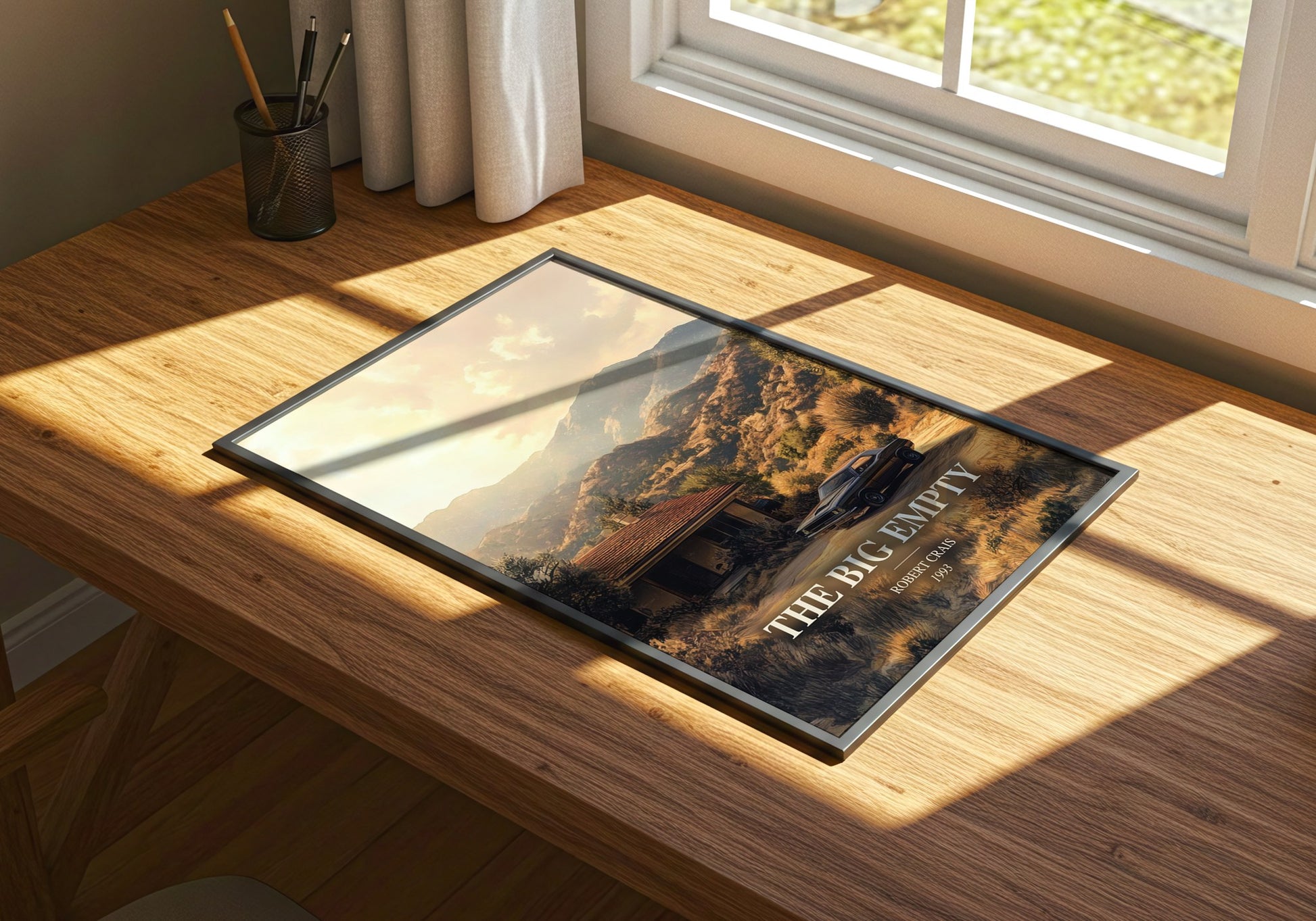 The Big Empty watercolour book poster framed on wall – thriller wall art