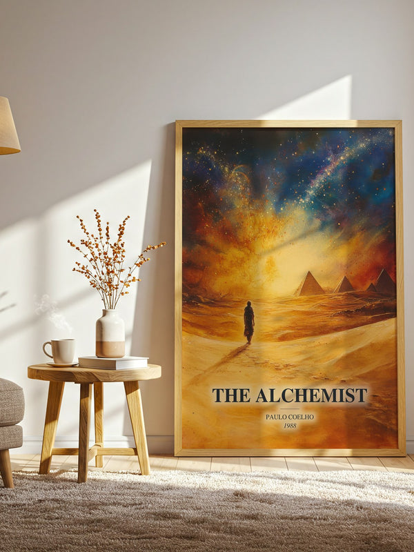 The Alchemist watercolour print in frame leaning in hallway – fantasy wall art