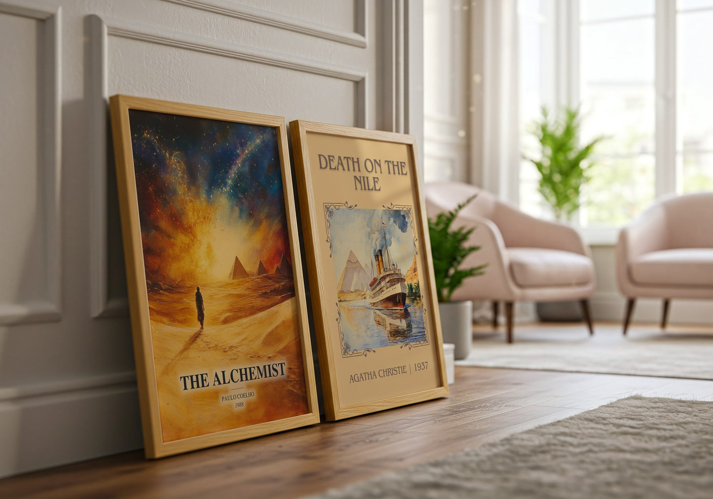 The Alchemist watercolour print framed by window – literary home decor
