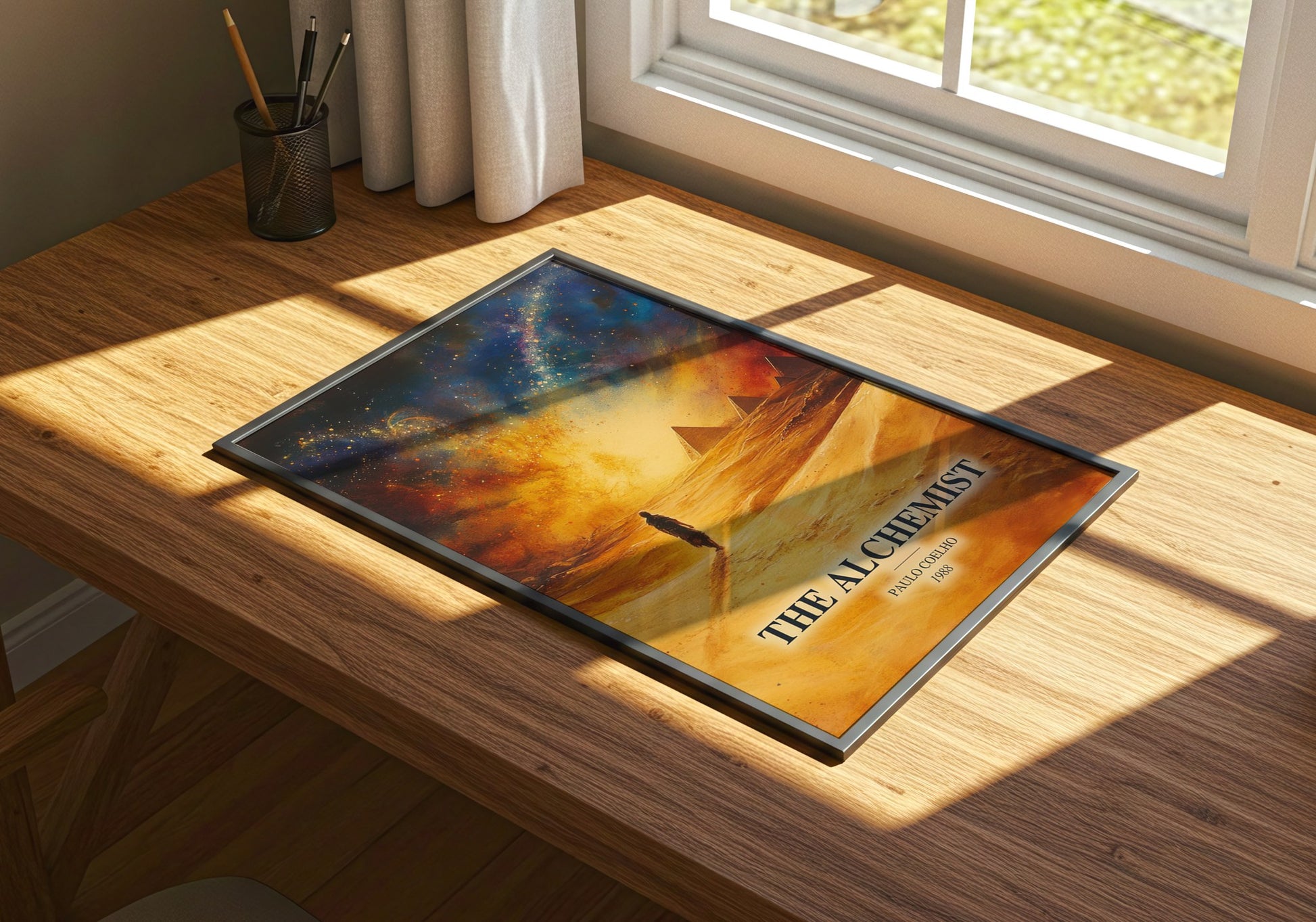 The Alchemist watercolour book poster framed on wall – fantasy wall art