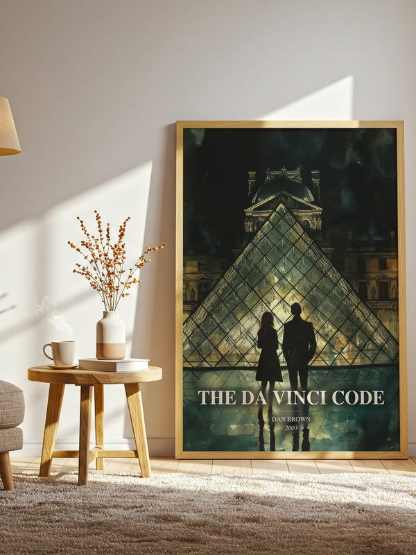 The Da Vinci Code watercolour print in frame leaning in hallway – mystery wall art
