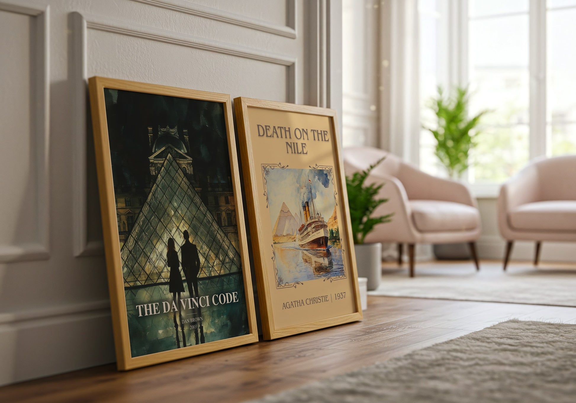 The Da Vinci Code watercolour print framed by window – literary home decor