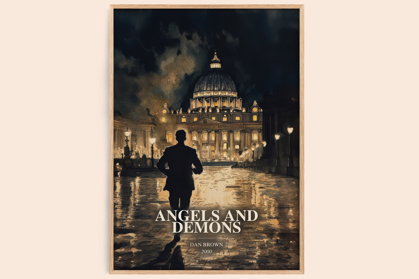 Angels And Demons watercolour book poster by Dan Brown – framed literary art print