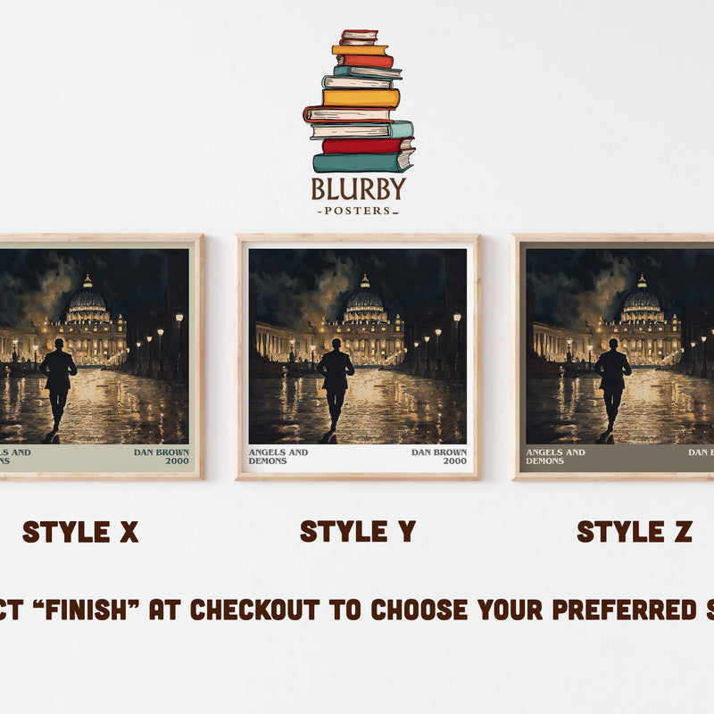 Angels And Demons literary print in frame leaning in hallway – thriller wall art