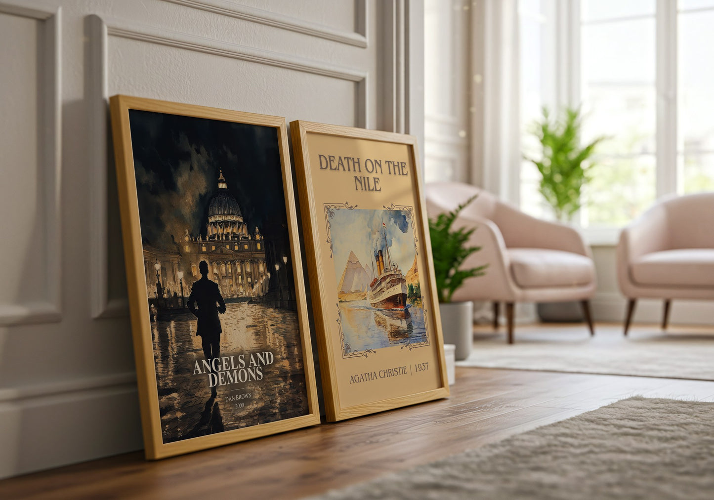 Angels And Demons watercolour print framed by window – literary home decor