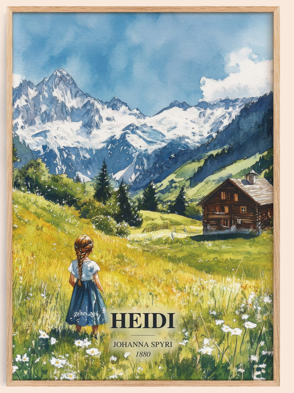 Heidi watercolour book poster by Johanna Spyri – framed literary art print