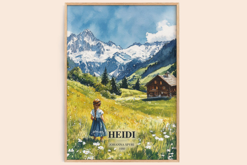 Heidi watercolour book poster by Johanna Spyri – framed literary art print